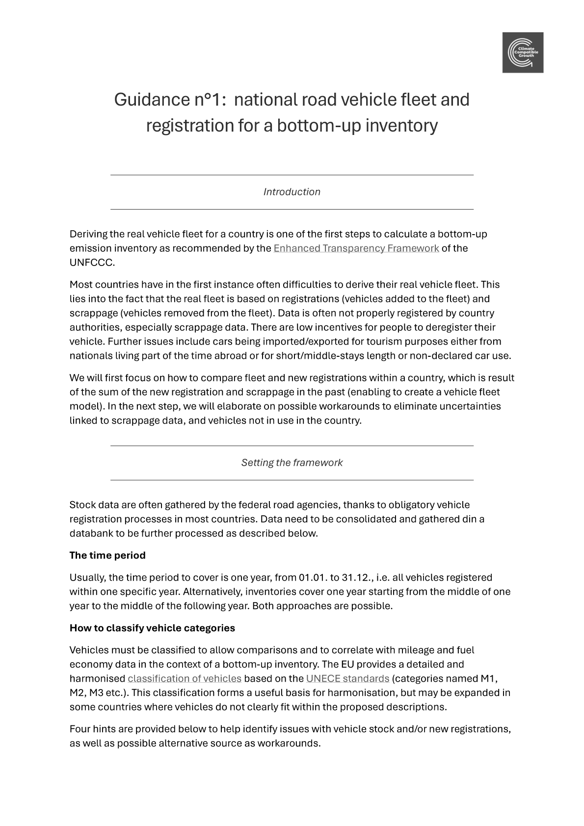Guidance n°1: National road vehicle fleet and registration for a bottom-up inventory preview